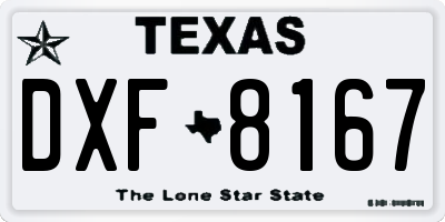 TX license plate DXF8167