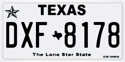 TX license plate DXF8178