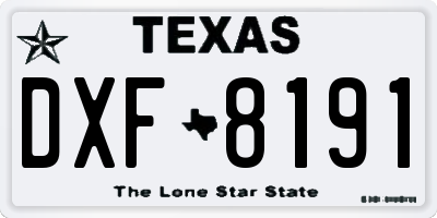 TX license plate DXF8191