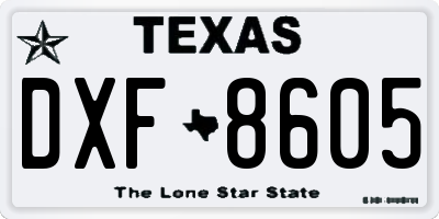 TX license plate DXF8605