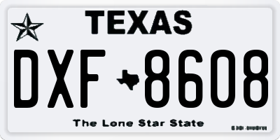 TX license plate DXF8608