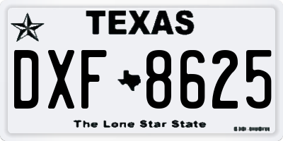 TX license plate DXF8625