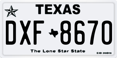 TX license plate DXF8670
