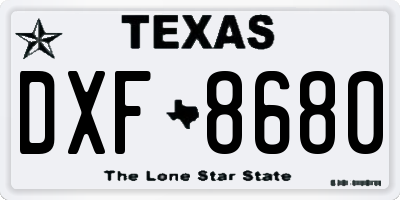 TX license plate DXF8680