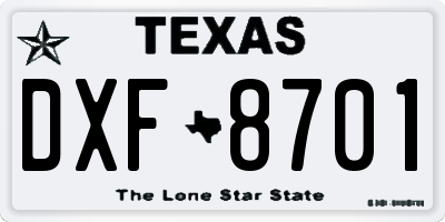 TX license plate DXF8701