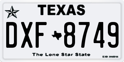 TX license plate DXF8749