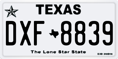 TX license plate DXF8839