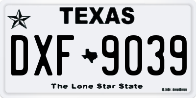 TX license plate DXF9039