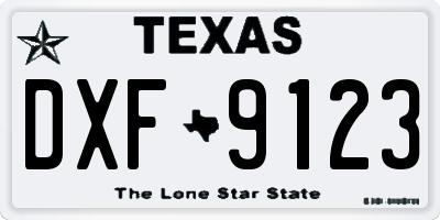 TX license plate DXF9123