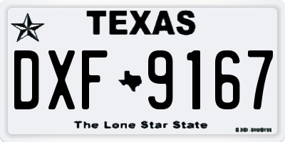 TX license plate DXF9167