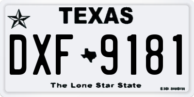 TX license plate DXF9181