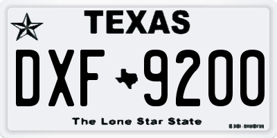 TX license plate DXF9200