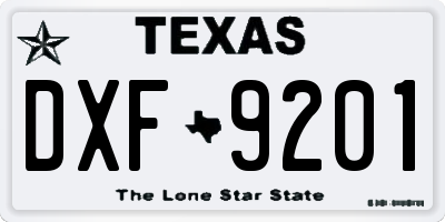 TX license plate DXF9201