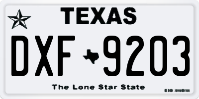 TX license plate DXF9203