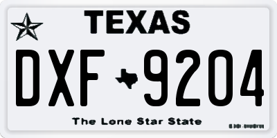 TX license plate DXF9204