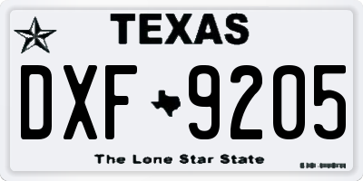 TX license plate DXF9205