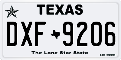 TX license plate DXF9206