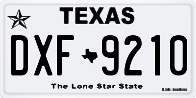 TX license plate DXF9210