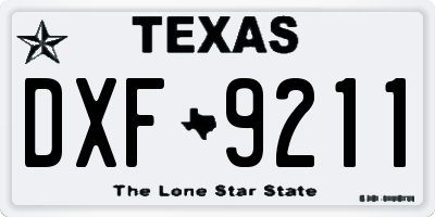 TX license plate DXF9211