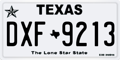 TX license plate DXF9213