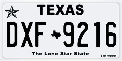 TX license plate DXF9216