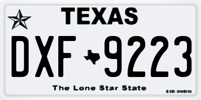 TX license plate DXF9223