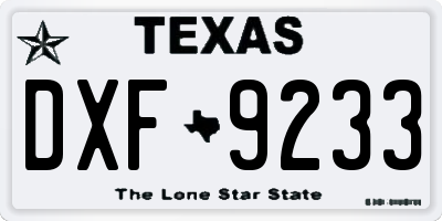 TX license plate DXF9233
