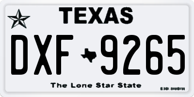 TX license plate DXF9265