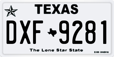 TX license plate DXF9281