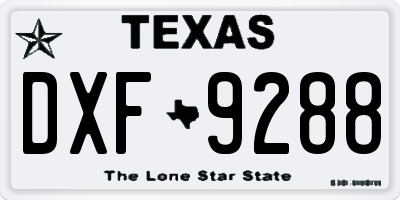 TX license plate DXF9288