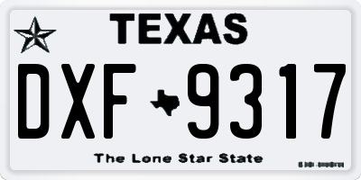 TX license plate DXF9317
