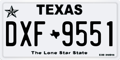TX license plate DXF9551