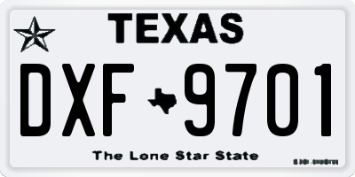 TX license plate DXF9701
