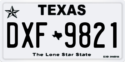 TX license plate DXF9821