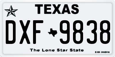 TX license plate DXF9838