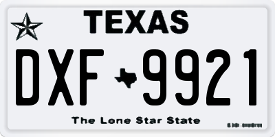 TX license plate DXF9921