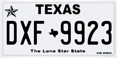 TX license plate DXF9923
