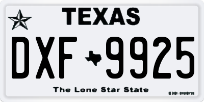 TX license plate DXF9925