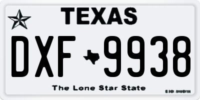 TX license plate DXF9938