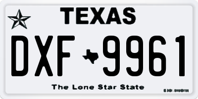 TX license plate DXF9961
