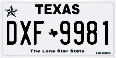 TX license plate DXF9981