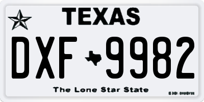 TX license plate DXF9982