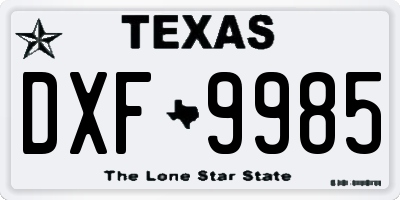 TX license plate DXF9985
