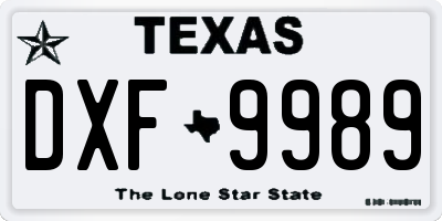 TX license plate DXF9989