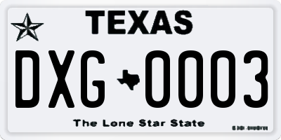 TX license plate DXG0003