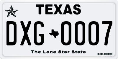 TX license plate DXG0007