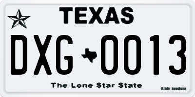 TX license plate DXG0013