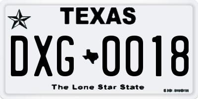 TX license plate DXG0018