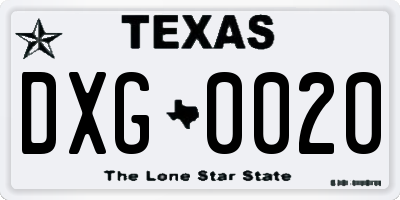 TX license plate DXG0020