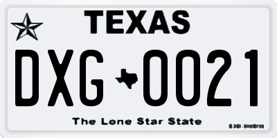 TX license plate DXG0021